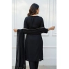 Generic Women's Georgette Ethnic Motif Round 3/4th Sleeve Kurti With Pant Dupatta Set (Black)