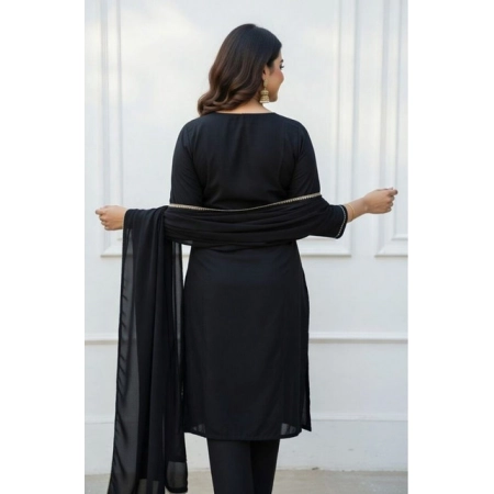 Generic Women's Georgette Ethnic Motif Round 3/4th Sleeve Kurti With Pant Dupatta Set (Black) Generic Women's Georgette Ethnic Motif Round 3/4th Sleeve Kurti With Pant Dupatta Set (Black)