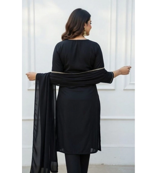 Generic Women's Georgette Ethnic Motif Round 3/4th Sleeve Kurti With Pant Dupatta Set (Black) Generic Women's Georgette Ethnic Motif Round 3/4th Sleeve Kurti With Pant Dupatta Set (Black)