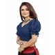 Generic Women's Cotton Embroidered V-Neck Non Padded Blouse (Navy 36 Ready (Alterable up to 42)