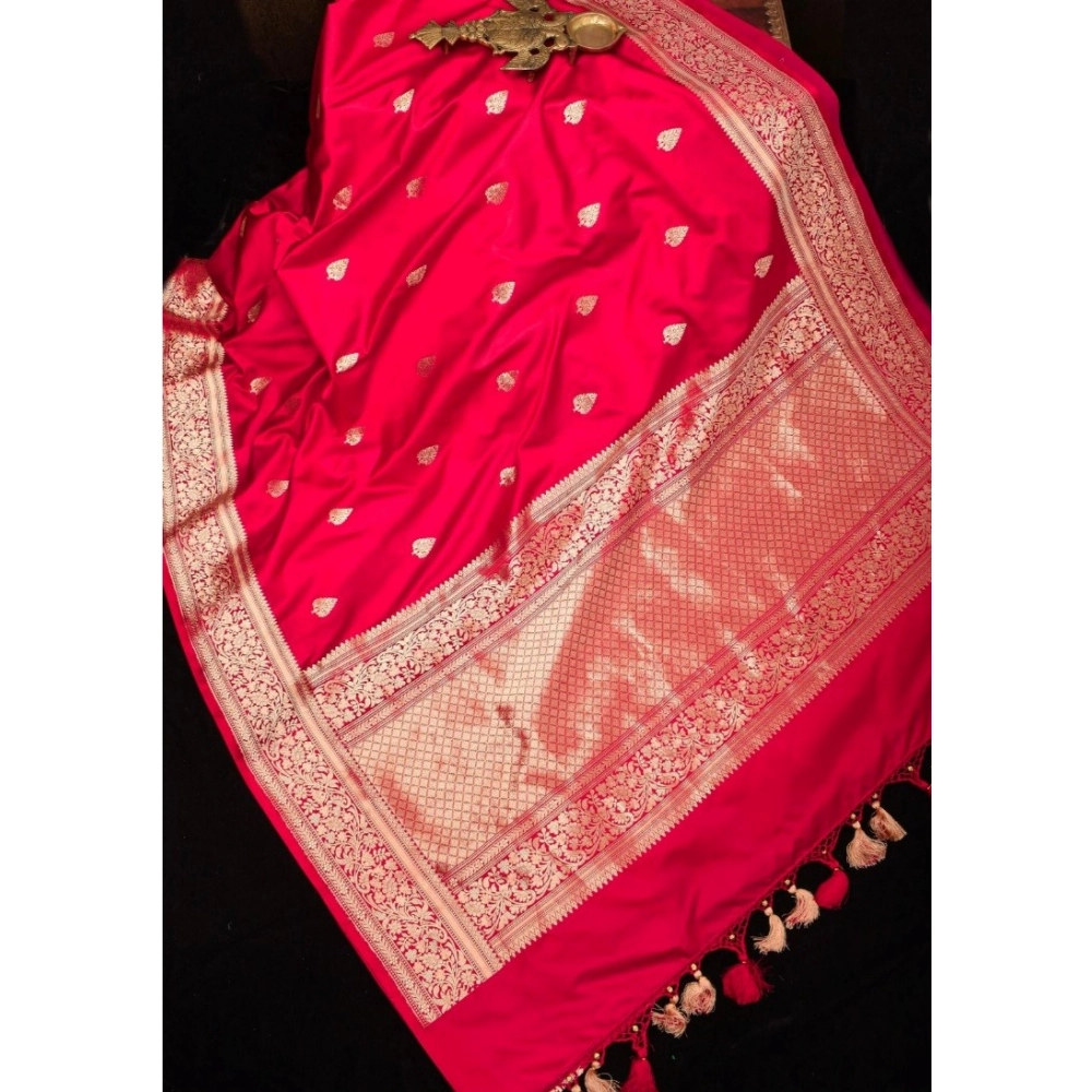 Generic Women's Soft Litchi Silk Jacquard Work Saree With Unstitched Blouse 5.5Mtr (Pink) Generic Women's Soft Litchi Silk Jacquard Work Saree With Unstitched Blouse 5.5Mtr (Pink)