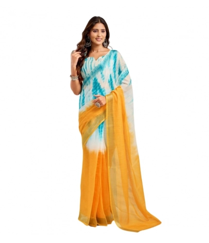 Generic Women's Faux Linen Abstract Print Ready to wear Saree With Unstitched Blouse 5.5Mtr (Multicolor)