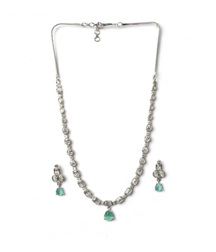 Generic Women's Brass Silver Plated Necklace set (Turquoise)