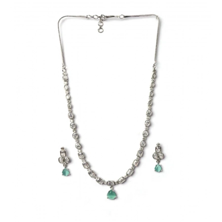 Generic Women's Brass Silver Plated Necklace set (Turquoise)