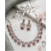 Generic Women's Brass Silver Plated Necklace set (Pink)