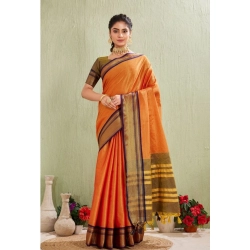 Generic Women's Silk Blended Jaquard Woven Saree With Unstitched Blouse 5.5Mtr (Orange)
