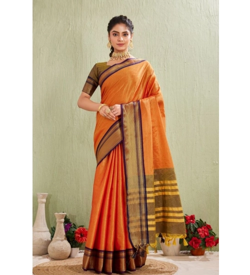 Generic Women's Silk Blended Jaquard Woven Saree With Unstitched Blouse 5.5Mtr (Orange)