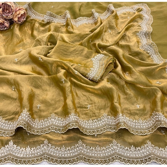 Generic Women's Satin Embellished Saree With Unstitched Blouse 5.5Mtr (Olive-Green) Generic Women's Satin Embellished Saree With Unstitched Blouse 5.5Mtr (Olive-Green)