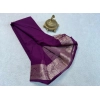 Generic Women's Crepe Chit Pallu Solid Saree With Unstitched Blouse 5.5Mtr (Purple)
