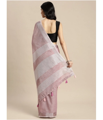 Generic Women's Linen Cotton Printed Saree With Unstitched Blouse 5.5Mtr (Purple)