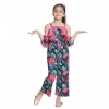 Generic Girl's Polyester Floral Cold Shoulder Jumpsuit (Pink) Generic Girl's Polyester Floral Cold Shoulder Jumpsuit (Pink)