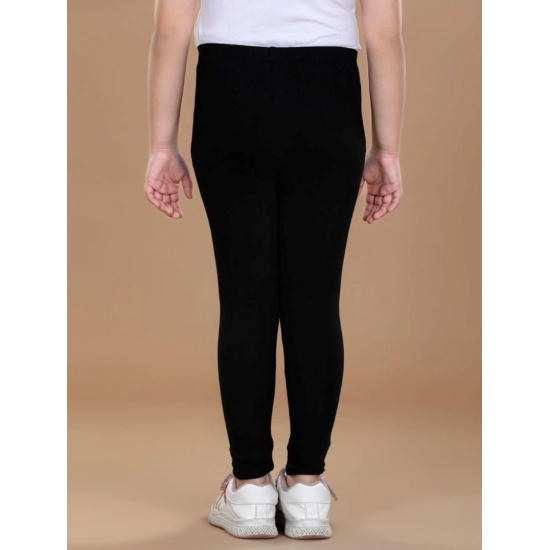 Generic Girl's Cotton Lycra Solid Elasticated Leggings (Black)