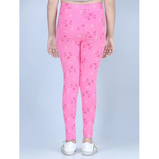 Generic Girl's Cotton Lycra Printed Elasticated Leggings (Pink)