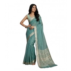 Generic Women's Cotton Printed Saree With Unstitched Blouse 5.5Mtr (Teal)