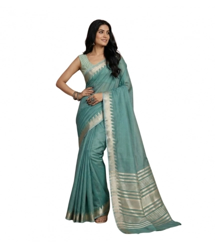 Generic Women's Cotton Printed Saree With Unstitched Blouse 5.5Mtr (Teal)