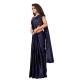 Generic Women's Satin Printed Saree With Unstitched Blouse 5.5Mtr (Navy Blue)