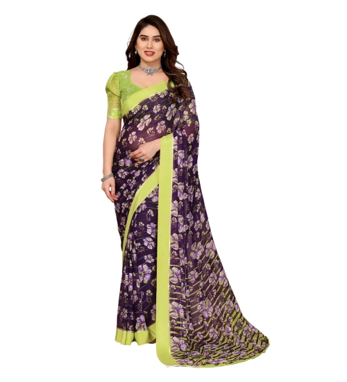 Generic Women's Georgette Printed Saree With Unstitched Blouse 5.5Mtr (Purple)