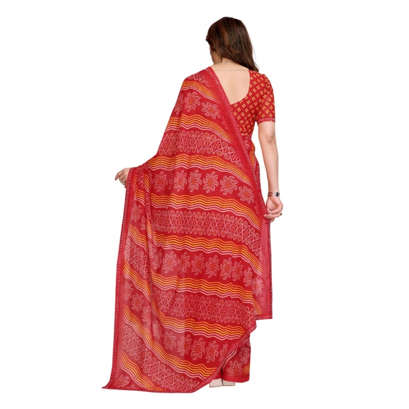 Women's Georgette Printed Saree With Unstitched Blouse 5.5Mtr (Red)