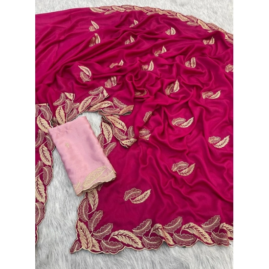 Generic Women's Chiffon Embroidered Saree With Unstitched Blouse 5.5Mtr (Pink) Generic Women's Chiffon Embroidered Saree With Unstitched Blouse 5.5Mtr (Pink)