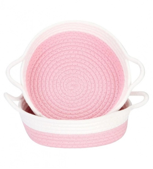 Generic Cotton White Basket 2 Pcs Storage Basket For Clothes (Pink-White) Generic Cotton White Basket 2 Pcs Storage Basket For Clothes (Pink-White)
