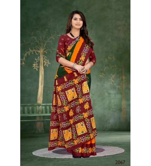 Generic Women's Soft Pure Cotton Printed Saree With Unstitched Blouse 5.5Mtr (Green)