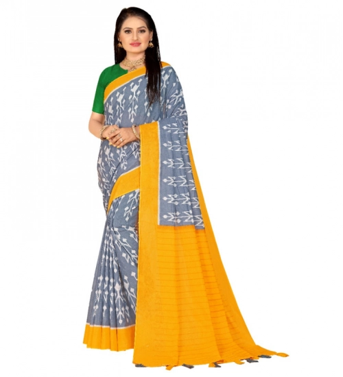 Generic Women's Soft Pure Cotton Printed Saree With Unstitched Blouse 5.5Mtr (Yellow)