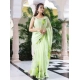 Generic Women's Linen Printed Saree With Unstitched Blouse 5.5Mtr (Green)