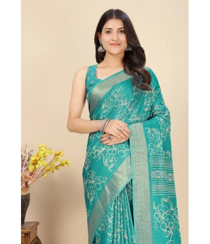 Generic Women's Cotton Silk Floral Printed Saree With Unstitched Blouse 5.5Mtr (Rama)