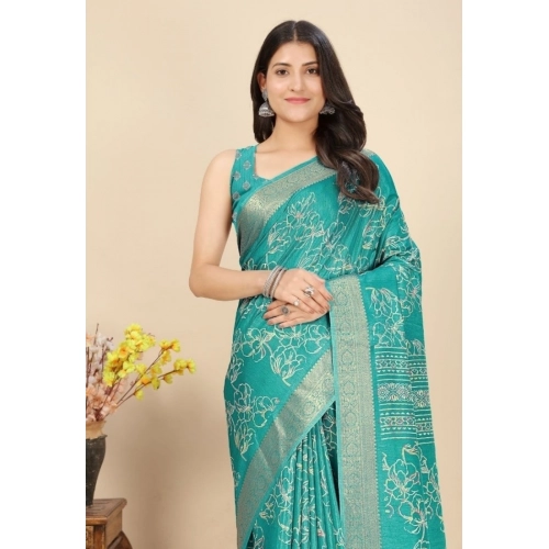 Generic Women's Cotton Silk Floral Printed Saree With Unstitched Blouse 5.5Mtr (Rama)