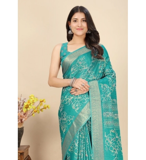 Generic Women's Cotton Silk Floral Printed Saree With Unstitched Blouse 5.5Mtr (Rama) Generic Women's Cotton Silk Floral Printed Saree With Unstitched Blouse 5.5Mtr (Rama)