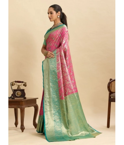 Generic Women's Faux_Banarasi_Silk Woven Saree With Unstitched Blouse 5.5Mtr (Pink)
