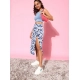Generic Women's Polyester Floral Side Zip Skirt (Blue - White) Generic Women's Polyester Floral Side Zip Skirt (Blue - White)