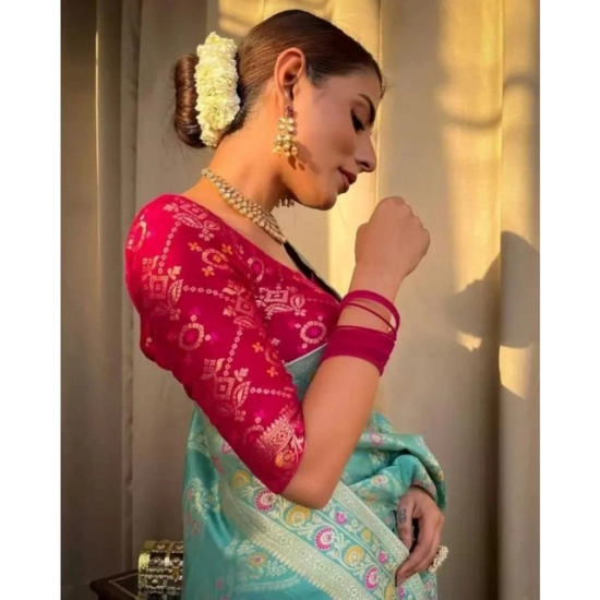 Generic Women's Soft Litchi Silk Jacquard Work Saree With Unstitched Blouse 5.5Mtr (Sky Blue) Generic Women's Soft Litchi Silk Jacquard Work Saree With Unstitched Blouse 5.5Mtr (Sky Blue)