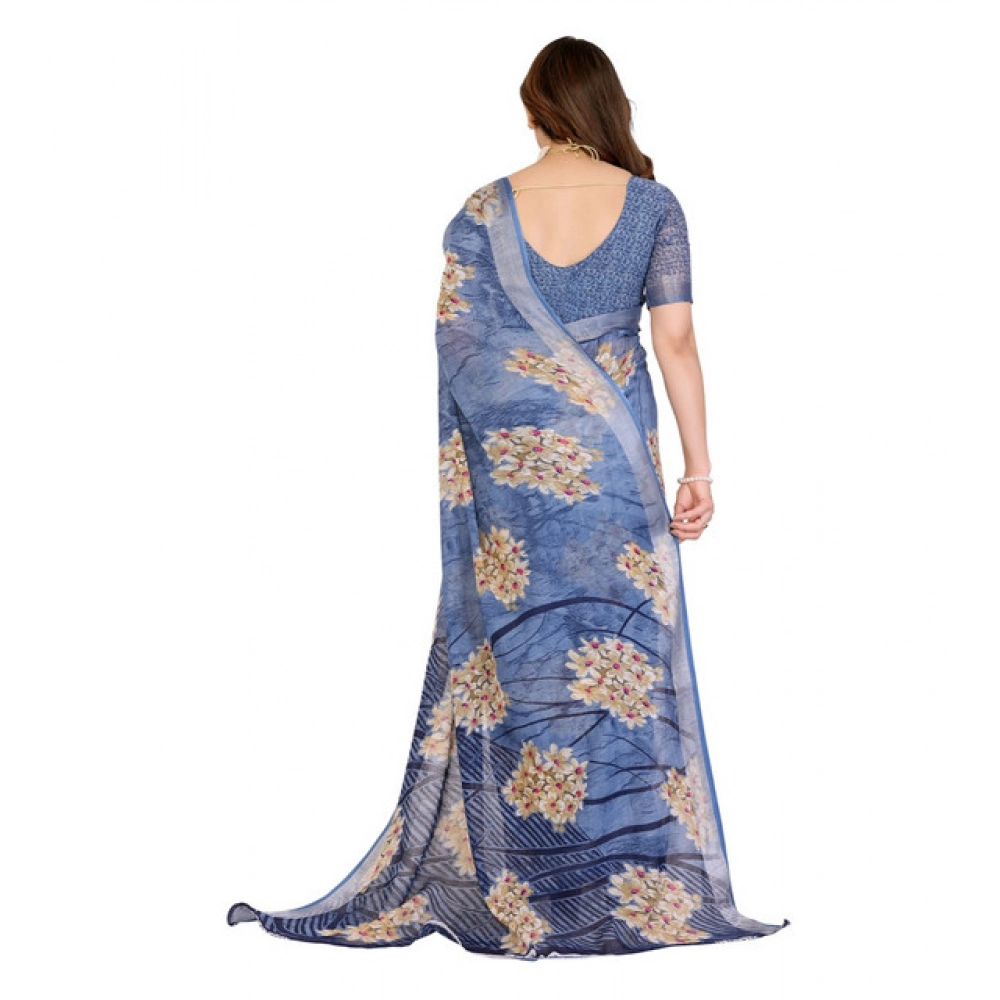 Generic Women's Georgette Printed Saree With Unstitched Blouse 5.5Mtr (Blue) Generic Women's Georgette Printed Saree With Unstitched Blouse 5.5Mtr (Blue)