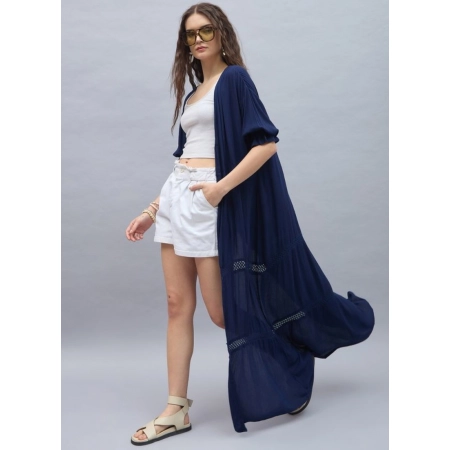 Generic Women's Rayon Crepe Lace Inserts 3-4th Sleeve Shrug (Navy) Generic Women's Rayon Crepe Lace Inserts 3-4th Sleeve Shrug (Navy)