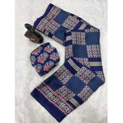 Generic Women's Gajji Soft Silk Printed Saree With Unstitched Blouse 5.5Mtr (Blue)