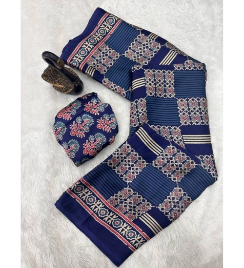 Generic Women's Gajji Soft Silk Printed Saree With Unstitched Blouse 5.5Mtr (Blue)