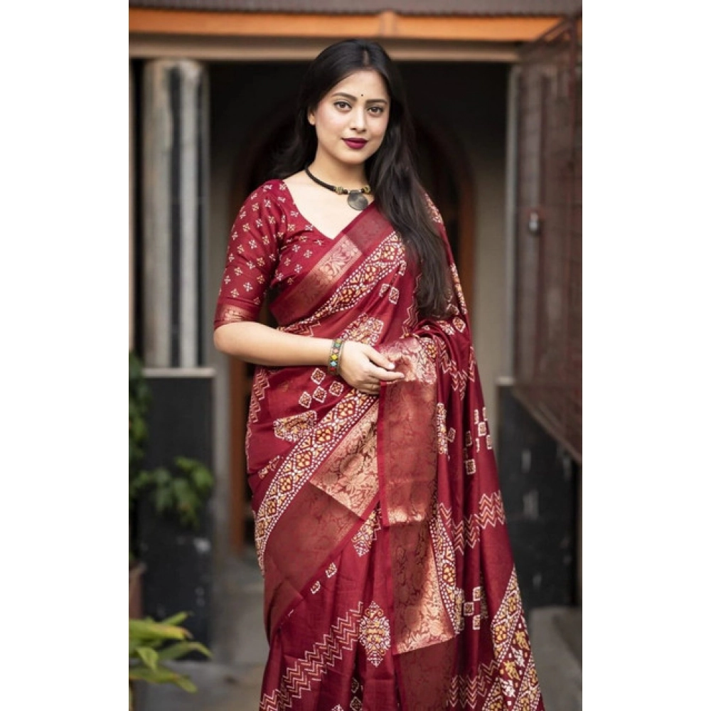 Generic Women's Cotton Silk Printed Saree With Unstitched Blouse 5.5Mtr (Maroon) Generic Women's Cotton Silk Printed Saree With Unstitched Blouse 5.5Mtr (Maroon)