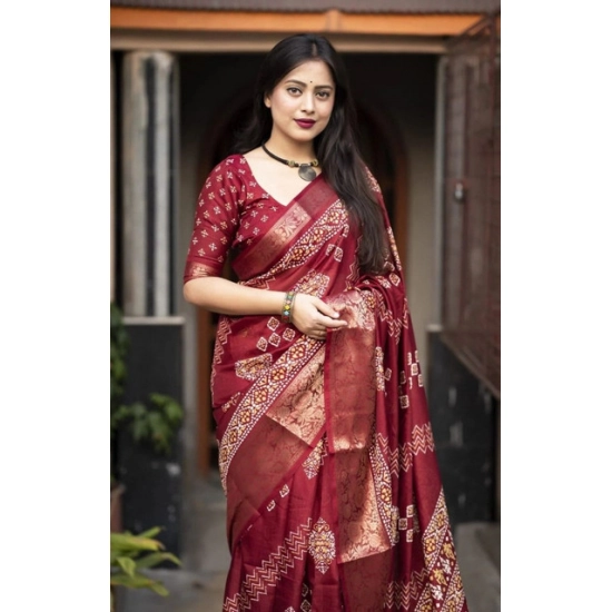 Generic Women's Cotton Silk Printed Saree With Unstitched Blouse 5.5Mtr (Maroon) Generic Women's Cotton Silk Printed Saree With Unstitched Blouse 5.5Mtr (Maroon)