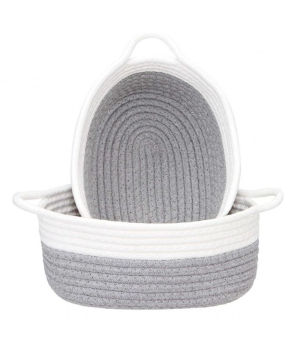 Generic Cotton Grey White 2 Pcs Storage Basket For Clothes (Grey-White)
