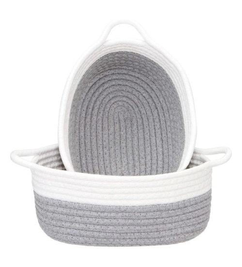 Generic Cotton Grey White 2 Pcs Storage Basket For Clothes (Grey-White) Generic Cotton Grey White 2 Pcs Storage Basket For Clothes (Grey-White)