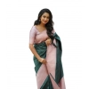 Generic Women's Soft Lichi Silk Printed Saree With Unstitched Blouse 5.5Mtr (Green)