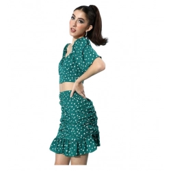 Generic Women's Polyester Floral Short Sleeve Co-Ord Set (Green)