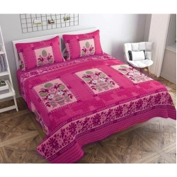 Generic Fleece Floral Printed Double Polar Warm Bedsheet with 2 Pillow Cover (Pink)