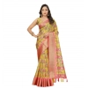 Generic Women's Cotton Silk Floral Printed Saree With Unstitched Blouse 5.5Mtr (Yellow)