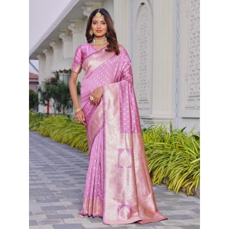 Generic Women's Jacquard Printed Saree With Unstitched Blouse 5.5Mtr (Lavender)