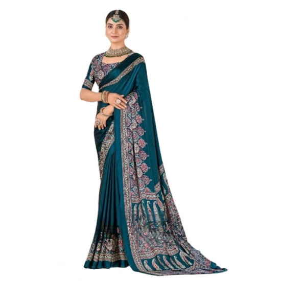 Generic Women's Crepe Printed Saree With Unstitched Blouse 5.5Mtr (Teal) Generic Women's Crepe Printed Saree With Unstitched Blouse 5.5Mtr (Teal)