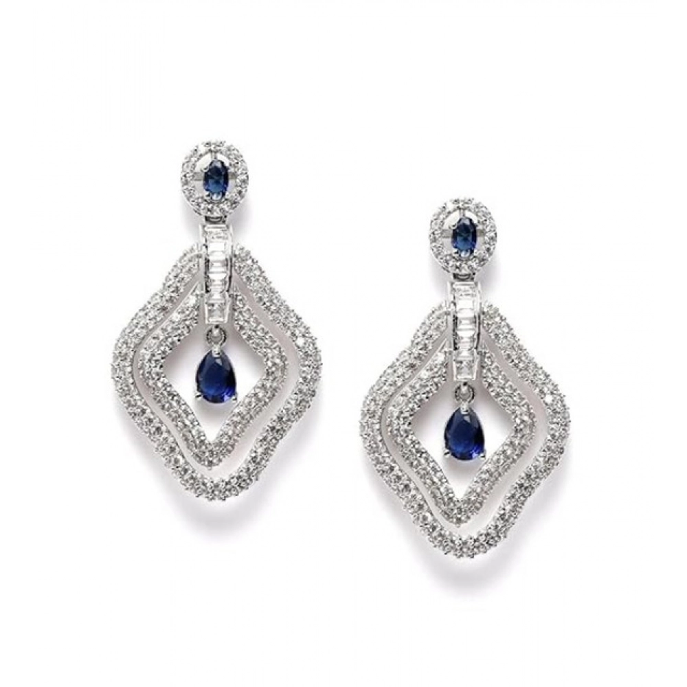 Generic Women's Brass Silver Plated Drop Earrings (Blue) Generic Women's Brass Silver Plated Drop Earrings (Blue)