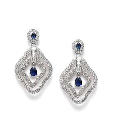 Generic Women's Brass Silver Plated Drop Earrings (Blue)