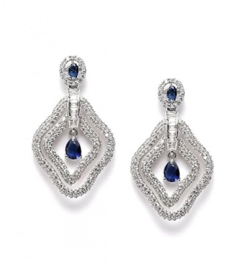 Generic Women's Brass Silver Plated Drop Earrings (Blue) Generic Women's Brass Silver Plated Drop Earrings (Blue)